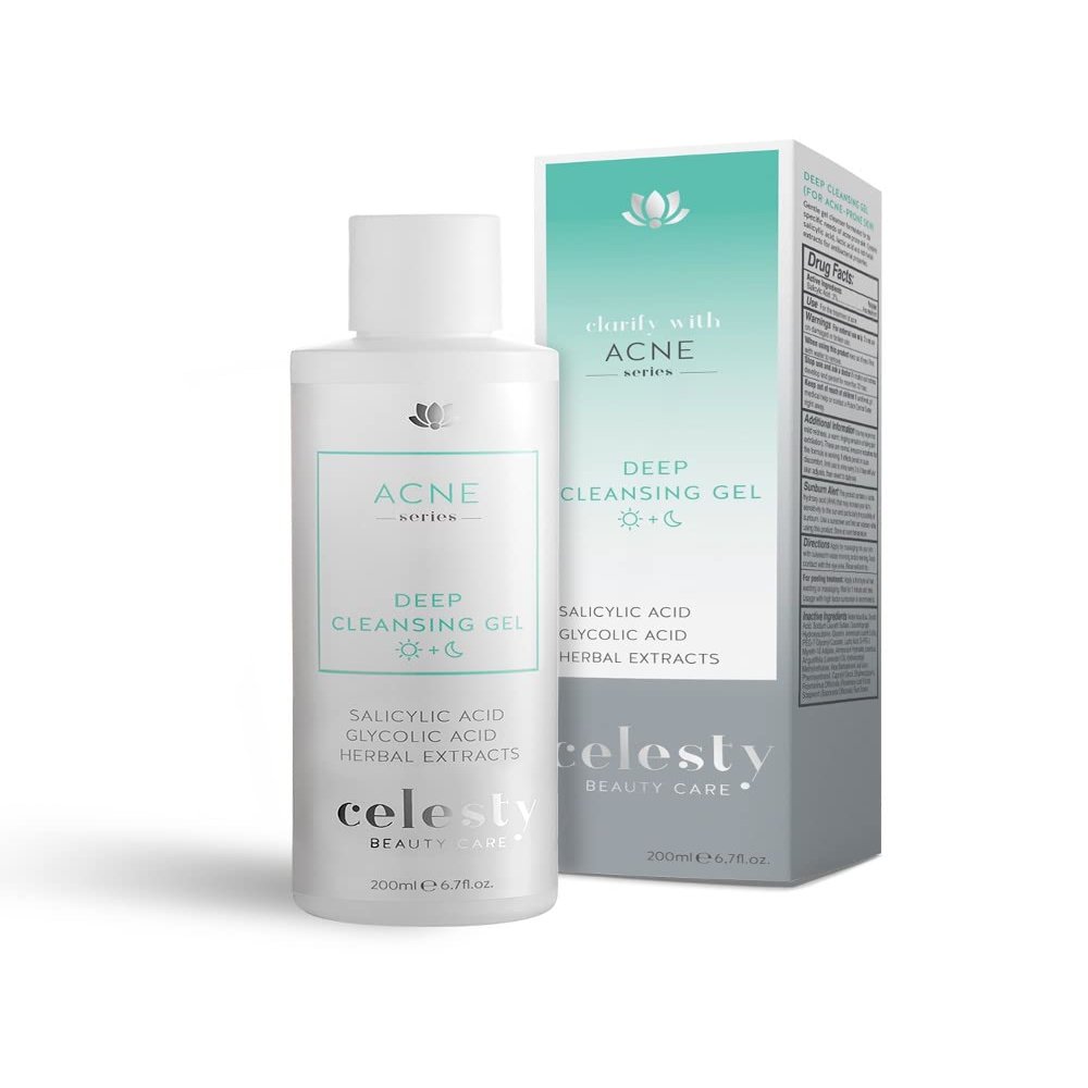 Celesty Beauty Facial Acne Cleanser Gel Deep Face Pore Cleansing, Large 6.7 oz