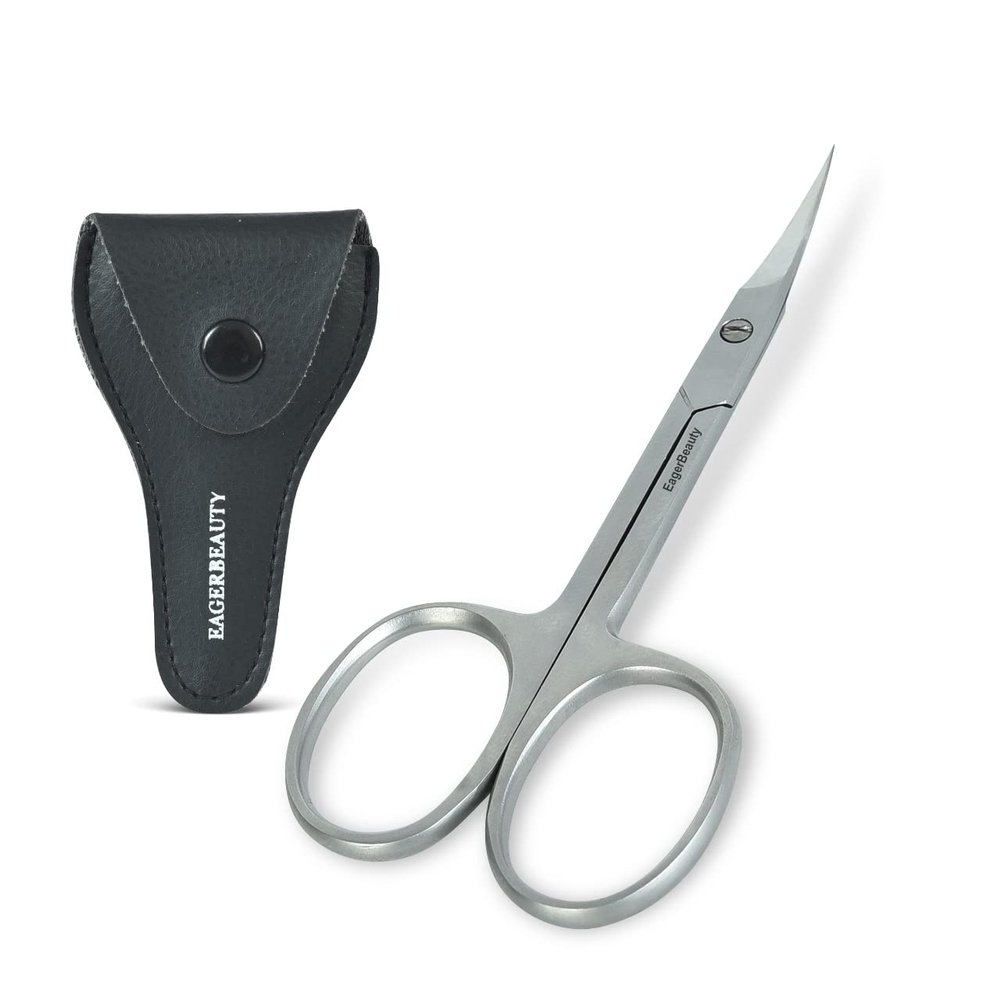 Eagerbeauty- Stainless Steel Curved Blade Small Menicure and Pedicure Cuticle Scissors for Trimming the Fingernails, Toenails, Eyebrow, Eyelash, Dry Skin  Nail Scissors (B)
