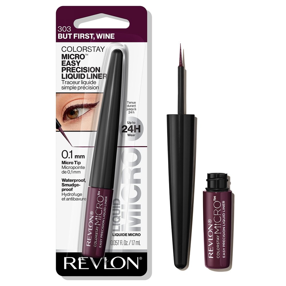 REVLON ColorStay Micro Easy Precision Liquid Eyeliner, Waterproof, Smudgeproof, Longwearing, Stocking Stuffer for Her, 303 But First, Wine, 0.057 fl oz