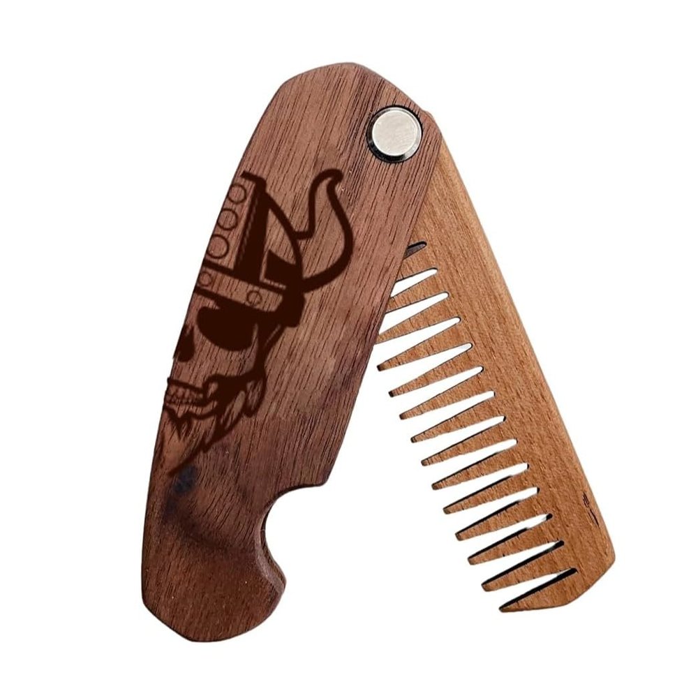 Beard Comb Personalized Gifts Anniversary Gift Wooden Brush Custom Comb Groomsmen Gift Hair Brush Pocket Brush Birthday Gift for Boyfriend (Viking)