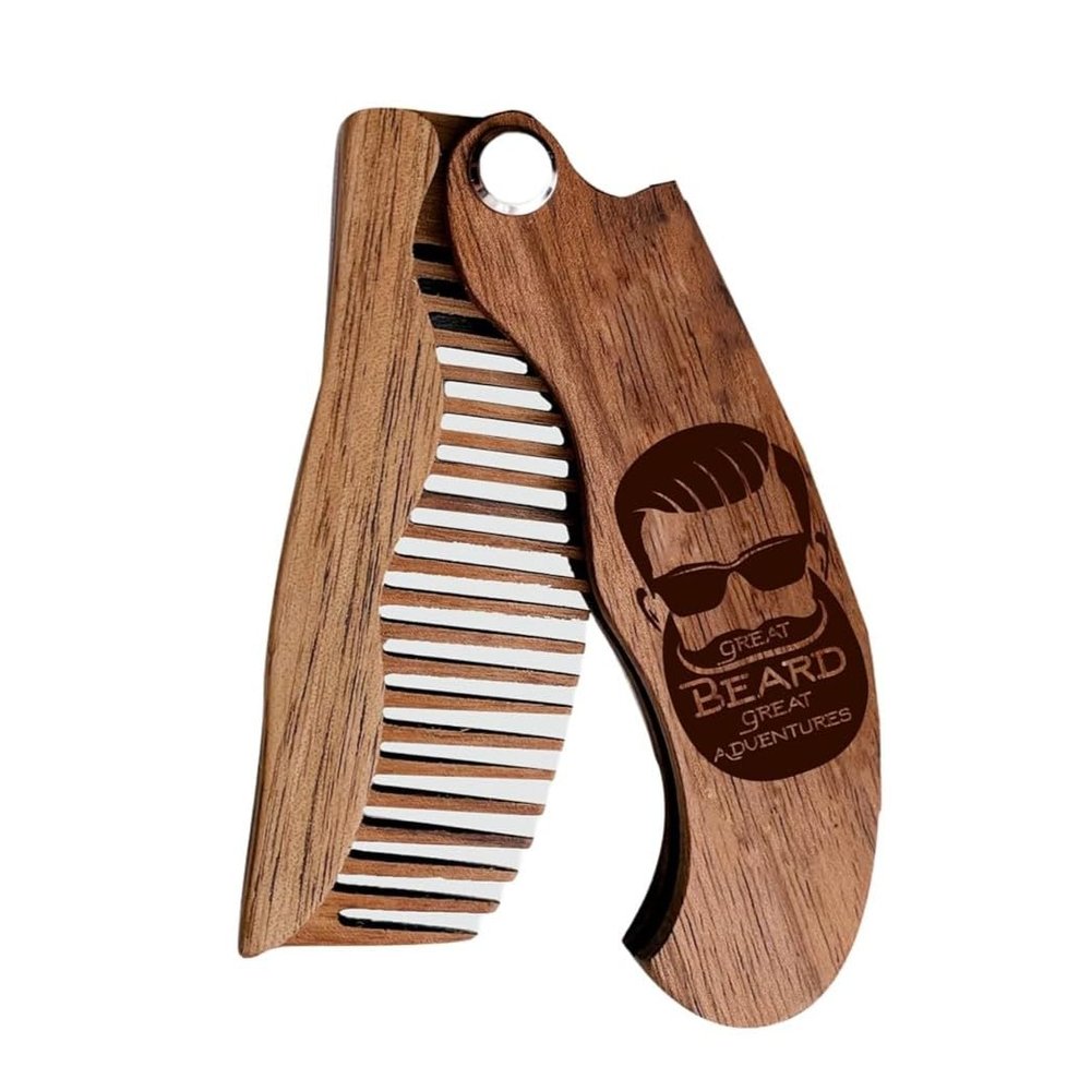 Beard Comb Personalized Gifts Anniversary Gift Wooden Brush Custom Comb Groomsmen Gift Hair Brush Pocket Brush Birthday Gift for Boyfriend (Great Beard Great Adventures)
