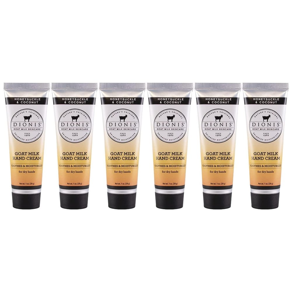 Dionis - Goat Milk Skincare Scented Hand Cream (1 oz) Set of 6, Moisturizing Lotion for Dry Skin, Good for Sensitive Skin, Cruelty-free and Paraben-free (Honeysuckle & Coconut)