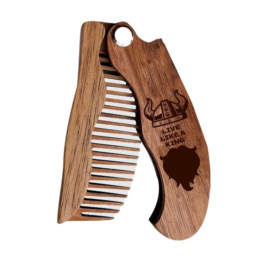 Beard Comb Personalized Gifts Anniversary Gift Wooden Brush Custom Comb Groomsmen Gift Hair Brush Pocket Brush Birthday Gift for Boyfriend (Live Like Viking)