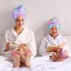 Basumee Microfiber Hair Towel Wrap for Kids 2 Pack Rapid Drying Hair Towel with Button Hair Turbans for Wet Hair Wraps Head Towel Wrap for Women and Girls, Rainbow view 2