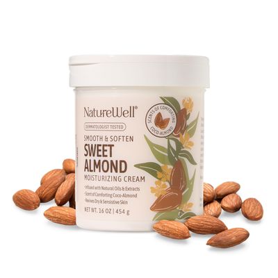 NATURE WELL Sweet Almond Smooth & Soften Gentle Moisturizing Cream For Face, Body, & Hands, Infused With Natural Oils & Extracts, Restores Skin Moisture Barrier, 16 Oz
