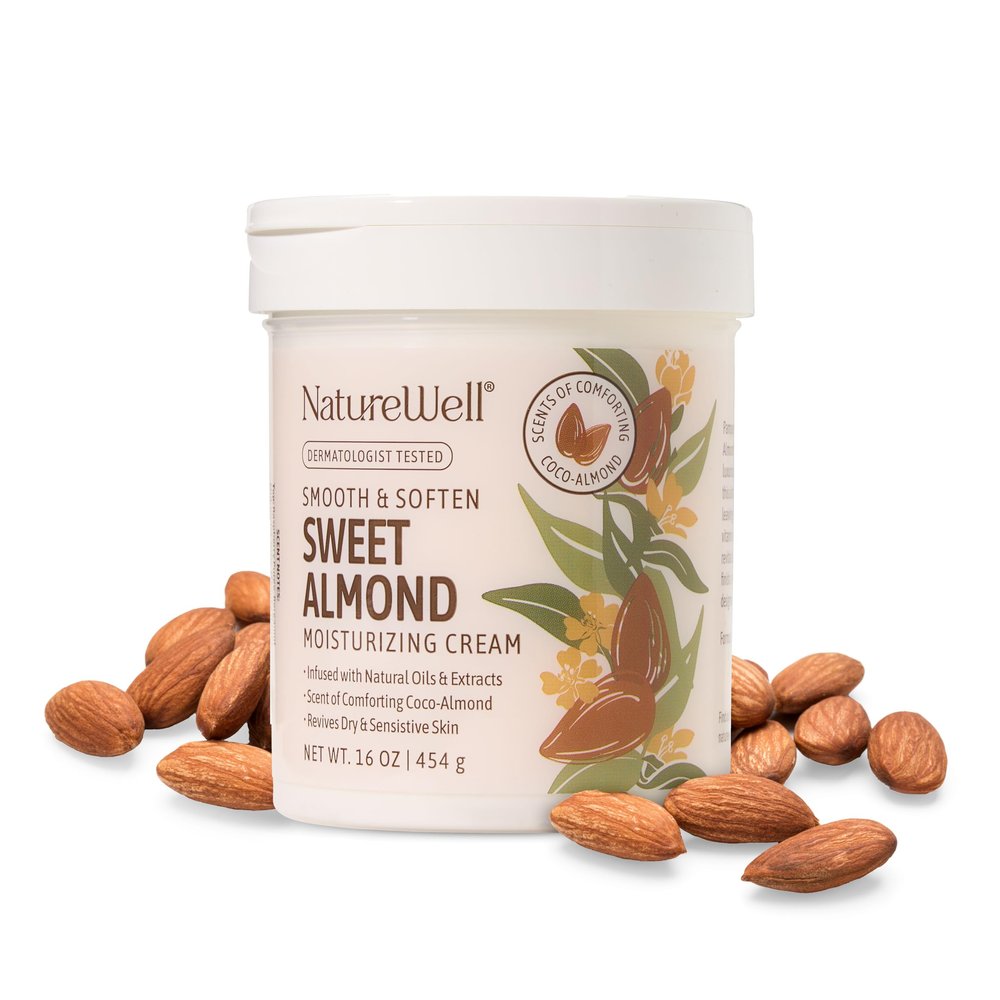 NATURE WELL Sweet Almond Smooth & Soften Gentle Moisturizing Cream For Face, Body, & Hands, Infused With Natural Oils & Extracts, Restores Skin Moisture Barrier, 16 Oz