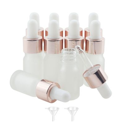 Wwolife 10 PCS 1/6oz (5ml) White Frosted Glass Dropper Bottles Perfume Aromatherapy Cosmetic Container Essential Oils Sample Mini Empty Dropper Bottles with Funnel Include