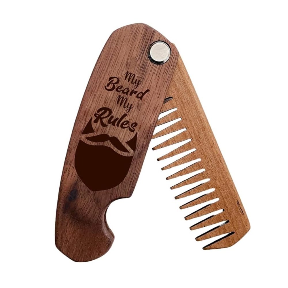 Beard Comb Personalized Gifts Anniversary Gift Wooden Brush Custom Comb Groomsmen Gift Hair Brush Pocket Brush Birthday Gift for Boyfriend (My Beard My Rules)