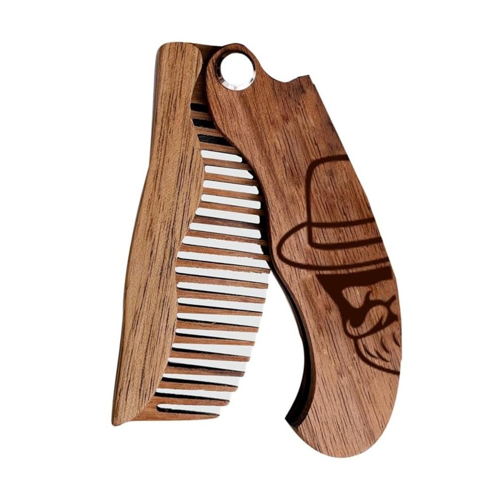 Beard Comb Personalized Gifts Anniversary Gift Wooden Brush Custom Comb Groomsmen Gift Hair Brush Pocket Brush Birthday Gift for Boyfriend (Man in Hat)