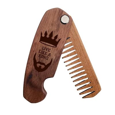 Beard Comb Personalized Gifts Anniversary Gift Wooden Brush Custom Comb Groomsmen Gift Hair Brush Pocket Brush Birthday Gift for Boyfriend (Live Like King)
