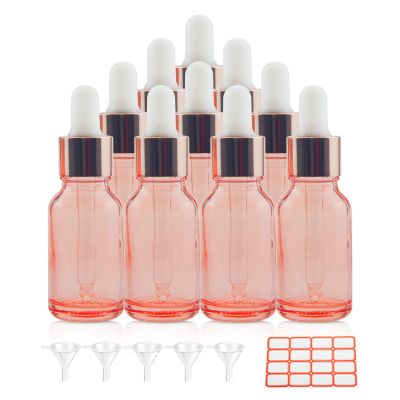 Wwolife 10 PCS 1/2oz (15ml) Rose Gold Glass Dropper Bottles Perfume Aromatherapy Cosmetic Container Essential Oils Sample Mini Empty Dropper Bottles with Funnel Include