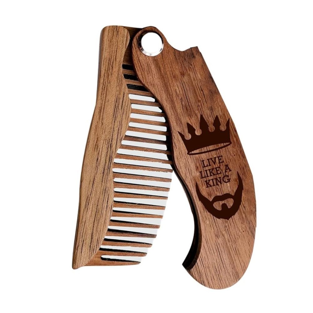 Beard Comb Personalized Gifts Anniversary Gift Wooden Brush Custom Comb Groomsmen Gift Hair Brush Pocket Brush Birthday Gift for Boyfriend (Live Like King)