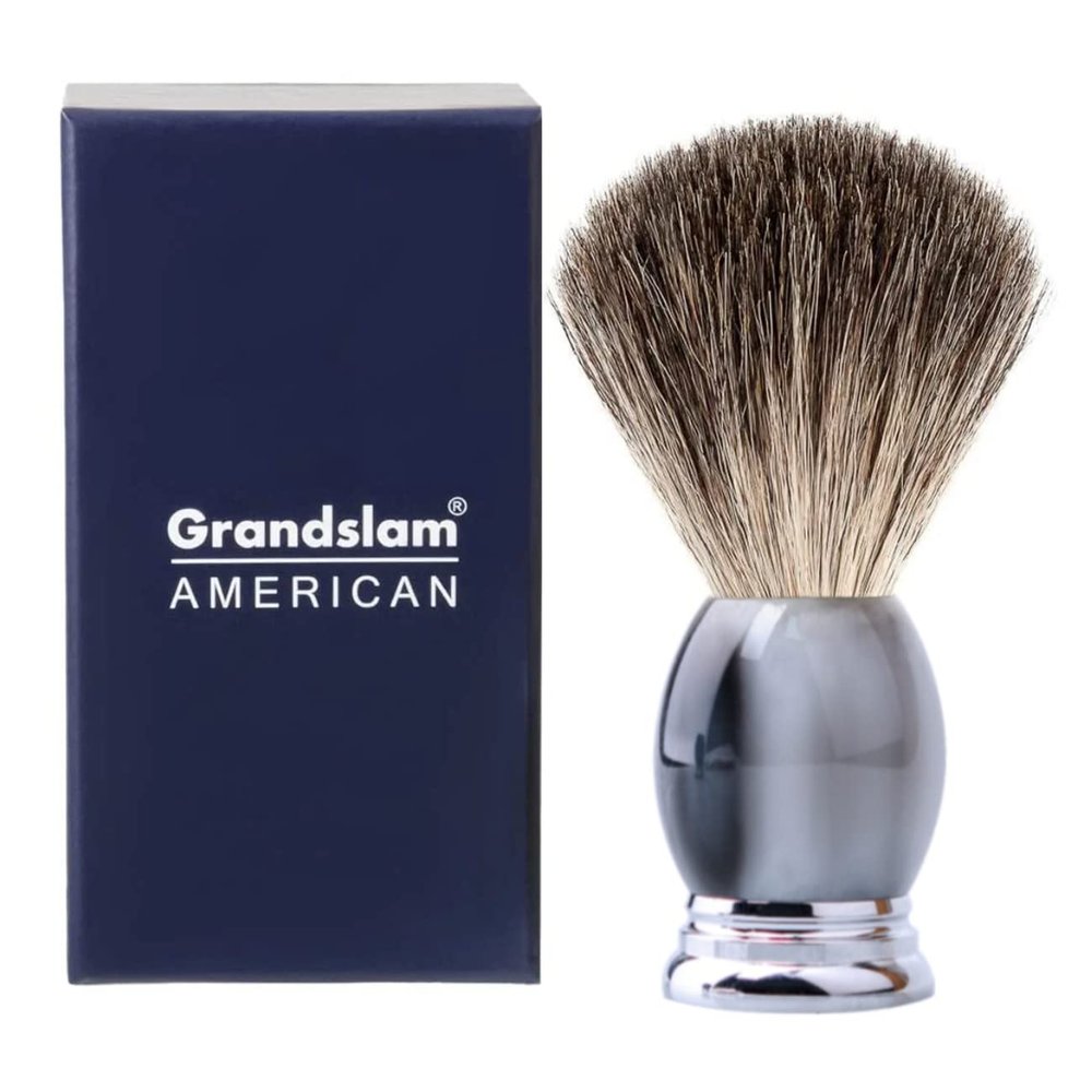 Grandslam Luxury Badger Shaving Brush Handmade Pure Badger Hair Brush with Gray Resin Handle Heavy Alloy Base + Badger Bristle