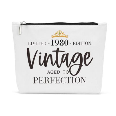 45th Birthday Gifts for Women, 45th Birthday Decorations Present for Women - 45 Year Old Birthday Gift Ideas for Wife, Sister, Friends, Coworker, Aunt 1980 Vintage Aged to Perfection Makeup Bag