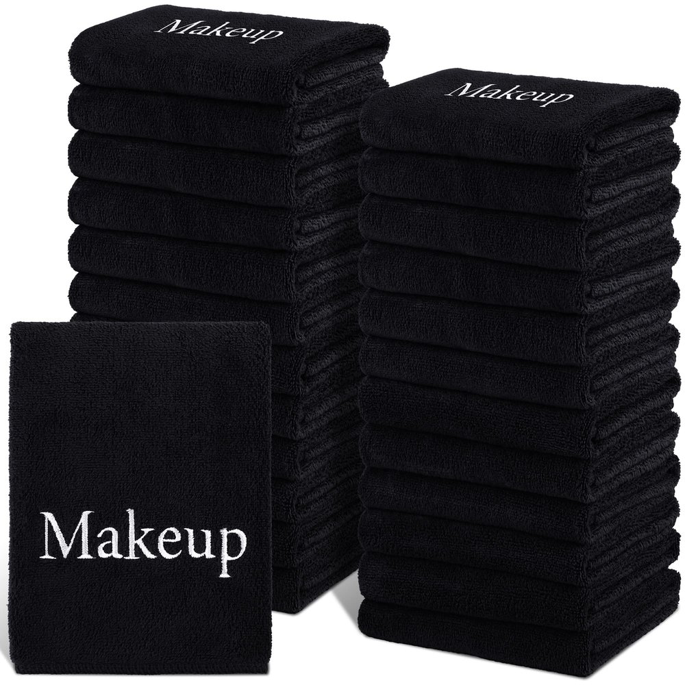 TURSTIN 24 Pack Makeup Remover Towels 13x13 Inch Microfiber Face Towels Reusable Makeup Wash Cloth Facial Cleansing Makeup Towels for Women Skin Care, Black