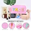 Aucuu Nylon Cosmetic Bag Preppy Makeup Stuff Bag with Chenille Varsity Letter Patch,Skin Care Travel Bag Organizer for Women, Make Up Skincare Cosmetic Zipper Stuff Bags for WomenPink view 4