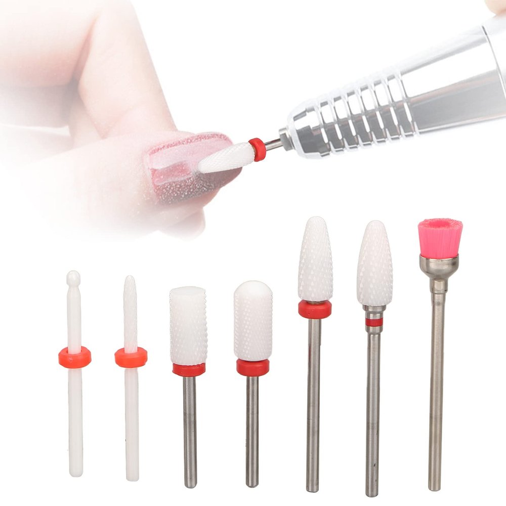 7Pcs Set Nail Drill Bits Set with Grinding Head Holder, Professional Ceramic Display Manicure Pedicure Bits, Acrylic Gel Nails Cuticle Manicure Pedicure