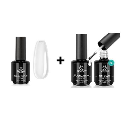 Beetles Clear Builder Gel for Nails with 2 Pcs 15 ml No Wipe Top and Base Coat Gel