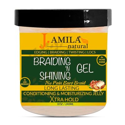 J. AMILA Braiding N Shining Gel Extreme Hold, Moisture-Rich & Flake-Free Natural Ingredients for Curly & Coily Hair Ideal for Braids, Twists & Protective Styles Unisex 8oz