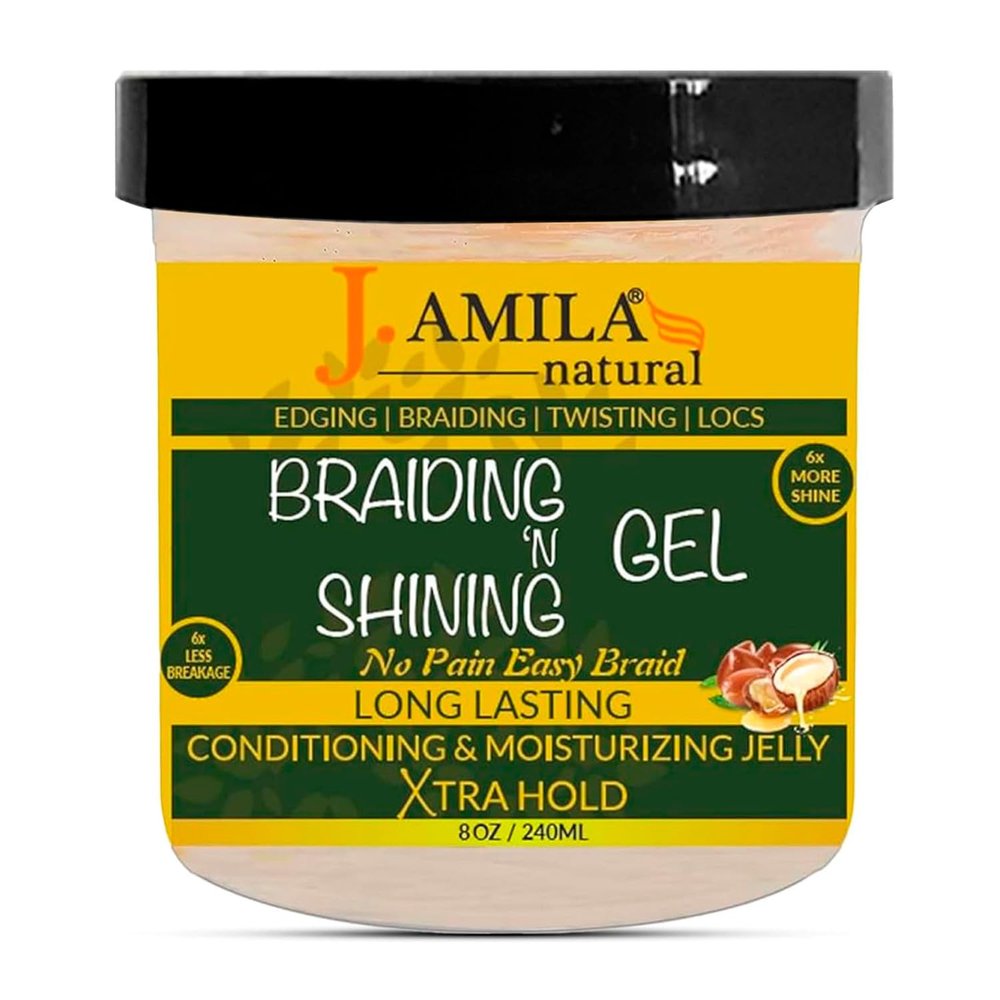 J. AMILA Braiding N Shining Gel Extreme Hold, Moisture-Rich & Flake-Free Natural Ingredients for Curly & Coily Hair Ideal for Braids, Twists & Protective Styles Unisex 8oz