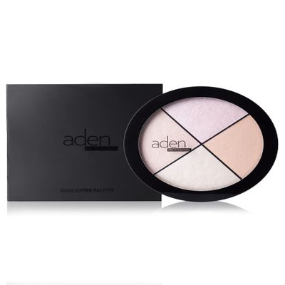 Aden 4 highlighter palette makeup  22gr  Natural & Durable Quality Light Coverage & Inner Glow  MADE IN ITALY (Highlighter Palette)