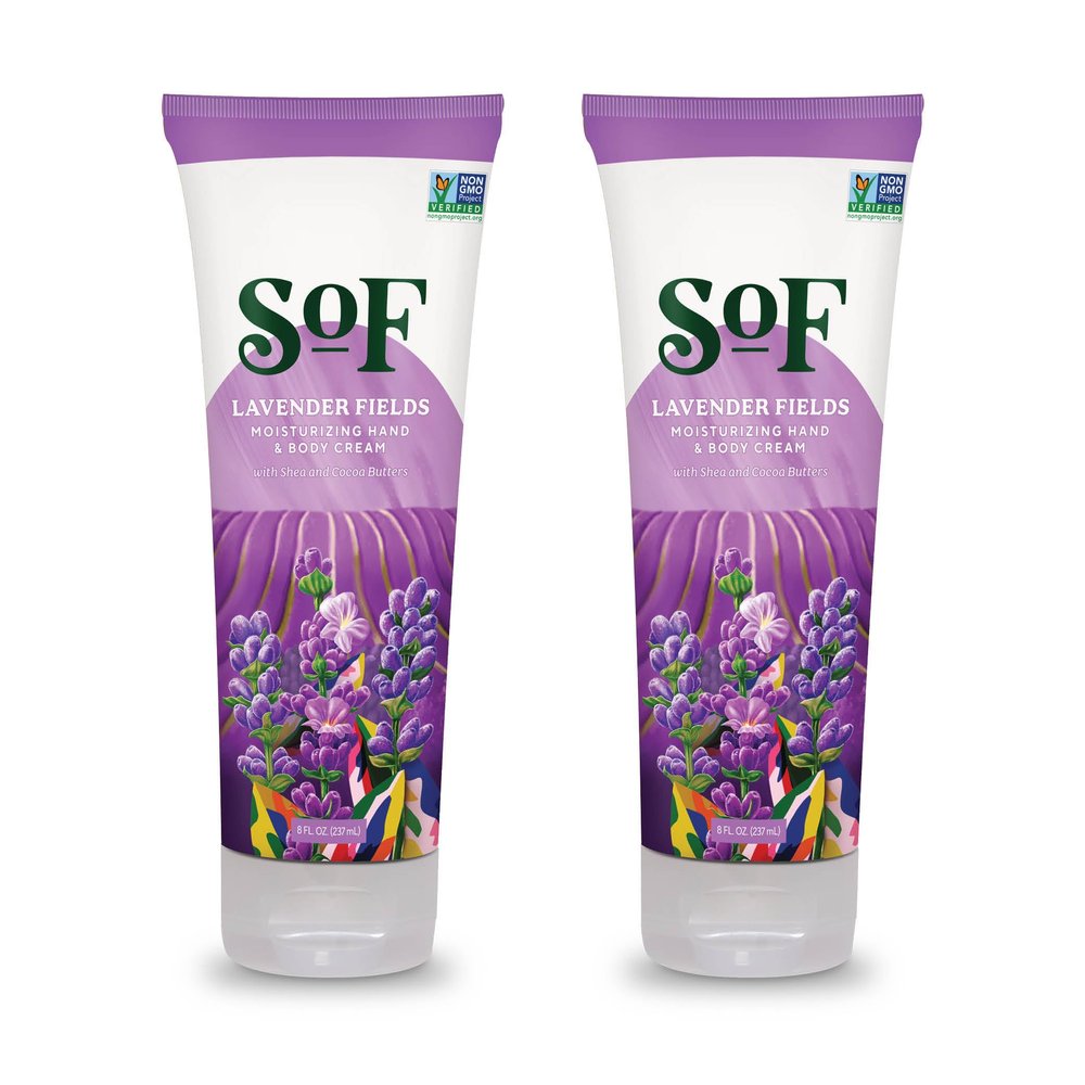 South Of France SoF Moisturizing Hand & Body Cream - With Organic Shea + Cocoa Butter and Sweet Almond Oil,Non GMO & Vegan, Lavender Fields, 8 Fl Oz, 2 Pack