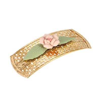 1928 Jewelry Large Pink Porcelain Flower Lattice 3.65 Inch Hair Barrette Clip For Women, (1 Pcs), Handmade Flowers, Botanical Inspired Floral Accessories, Made In USA