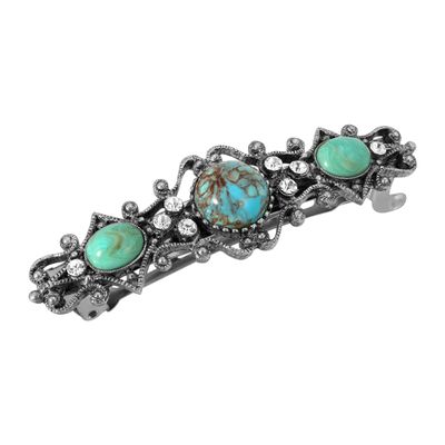 1928 Jewelry Turquoise Color Stones Crystal 2.95 Inch Hair Barrette Clip For Women, (1 Pcs)
