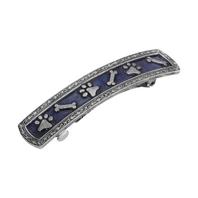 1928 Jewelry Paws And Bones Sapphire Blue Enamel 3.62 Inch Hair Barrette Clip For Women, (1 Pcs)