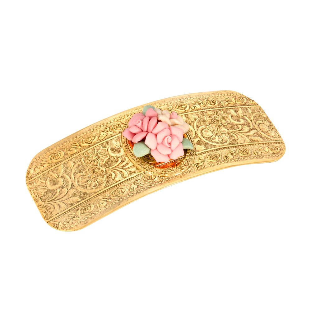 1928 Jewelry Large Pink Porcelain Flower 3.63 Inch Hair Barrette Clip For Women, (1 Pcs), Handmade Flowers, Botanical Inspired Floral Accessories, Made In USA