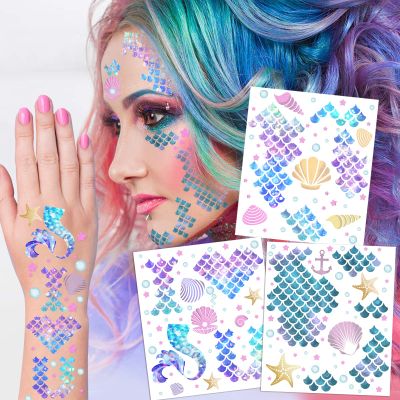 Halloween Mermaid Scale Temporary Tattoos Stickers,12 Sheets Mermaid Themed Tattoos Stickers Party Decoration Supplies Party favors for Kids Adults