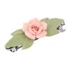 1928 Jewelry Genuine Porcelain Rose And Green Leaf French 2.68 Inch Hair Barrette Clip For Women, (1 Pcs), Handmade Flowers, Botanical Inspired Floral Accessories, Made In USA view 1