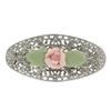 1928 Jewelry Pink Porcelain Flower With Green Leaf 3.44 Inch Hair Barrette Clip For Women, (1 Pcs), Handmade Flowers, Botanical Inspired Floral Accessories, Made In USA view 2