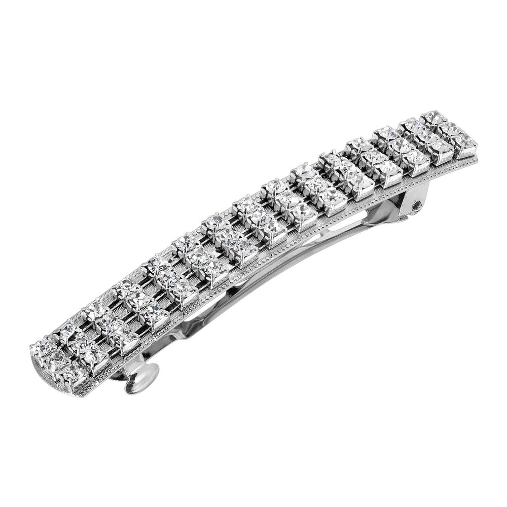1928 Jewelry Small Multi Clear Crystal 3.48 Inch Hair Barrette Clip For Women, (1 Pcs)