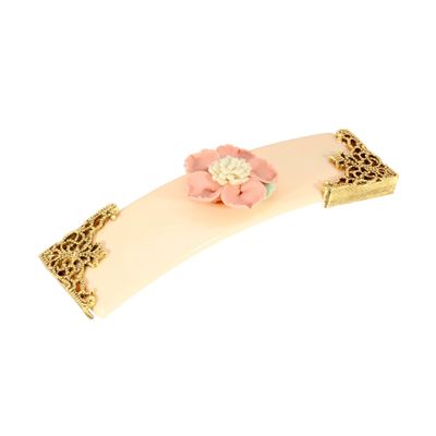 1928 Jewelry Ivory With Pink & White Porcelain Flower 4.3 Inch Hair Barrette Clip For Women, (1 Pcs), Handmade Flowers, Botanical Inspired Floral Accessories, Made In USA
