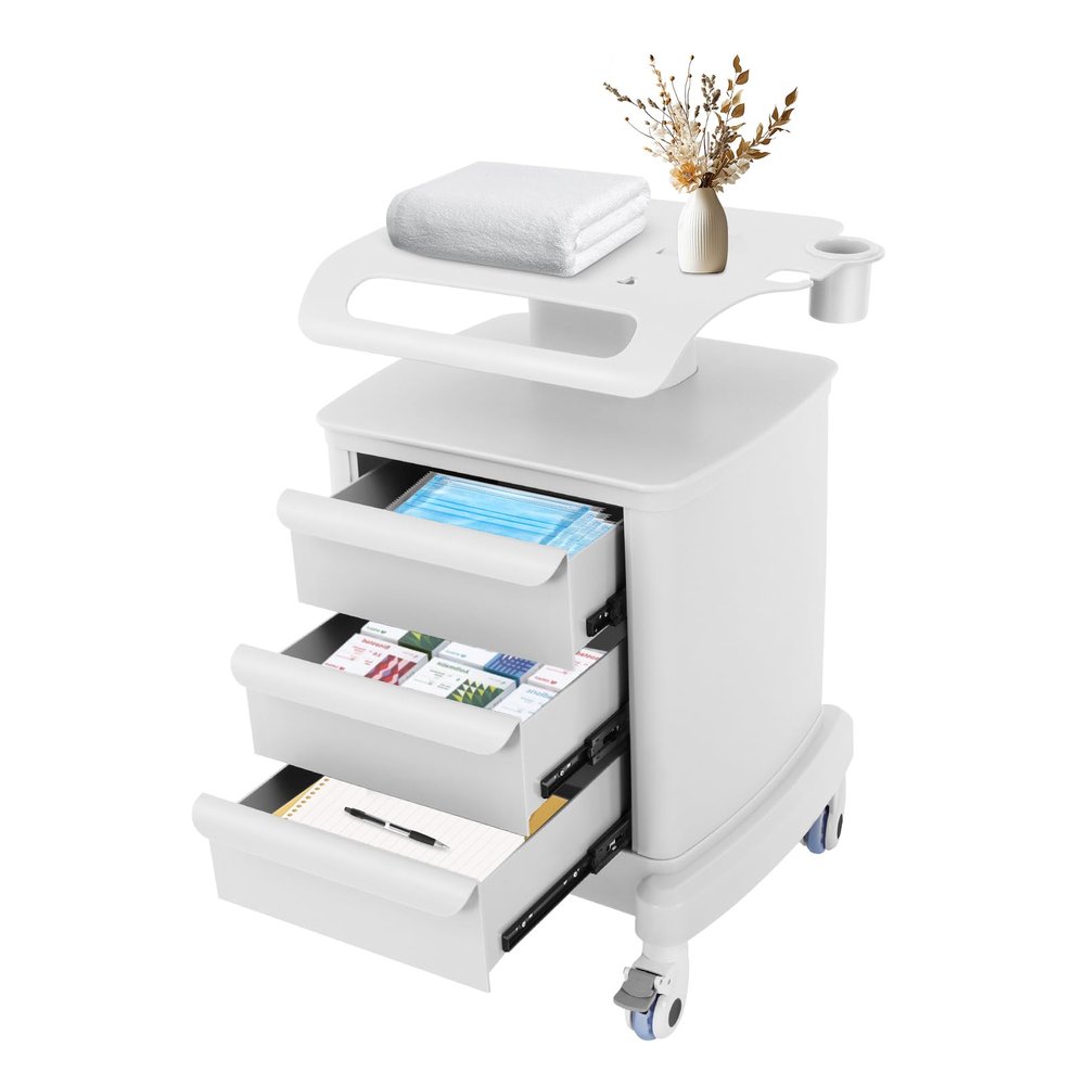 Salon Trolley Cart for Beauty SPA, Beauty Salon Stand Rolling Cart 3 Tier SPA Beauty Machine Holder Trolley+Drawer, Supply Holder for Massage Tattoo Facials for Beauty Shop, Spa, Barbershop, Home