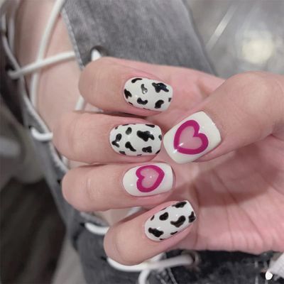 Cow Shape Press on Nails Square Fake Nails Acrylic Nails Art Kit Full Cover False Nails with Designs Press on Nails Supplies DIY Manicure Tips Nail Decorations for Women Girls Acrylic Nails
