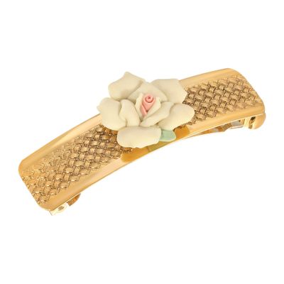 1928 Jewelry Small Ivory Porcelain Flower 2.79 Inch Hair Barrette Clip For Women, (1 Pcs), Handmade Flowers, Botanical Inspired Floral Accessories, Made In USA