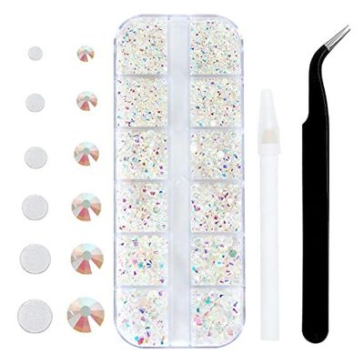 4240Pcs Transparent Ab Flatback Rhinestones 6 Sizes Crystal Diamonds for Nail Art Crafts Clothes Shoes with Tweezers and Picking Pen