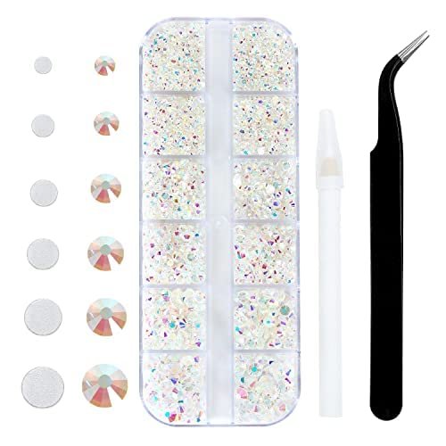 4240Pcs Transparent Ab Flatback Rhinestones 6 Sizes Crystal Diamonds for Nail Art Crafts Clothes Shoes with Tweezers and Picking Pen