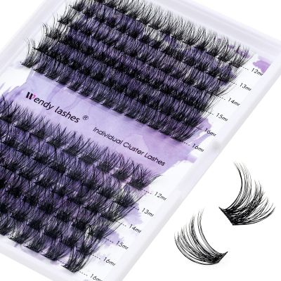 WENDY LASHES Clusters for Eyelash Extensions: 12-16mm Mixed, Ultra-light, Natural, Wispy, Waterproof, Cat Eye, DIY at Home, D Curl, Wendy, C3+C9, FD318