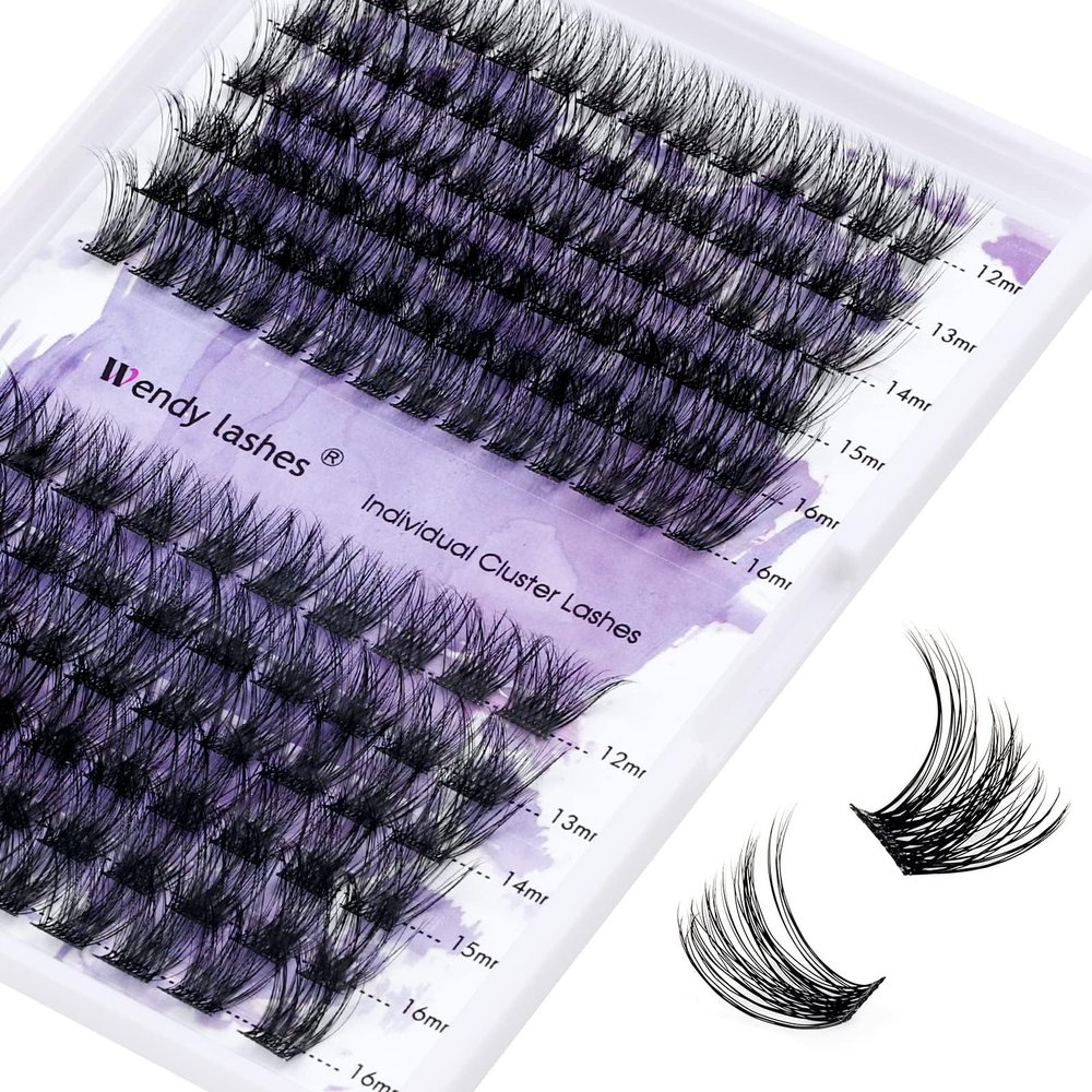 WENDY LASHES Clusters for Eyelash Extensions: 12-16mm Mixed, Ultra-light, Natural, Wispy, Waterproof, Cat Eye, DIY at Home, D Curl, Wendy, C3+C9, FD318