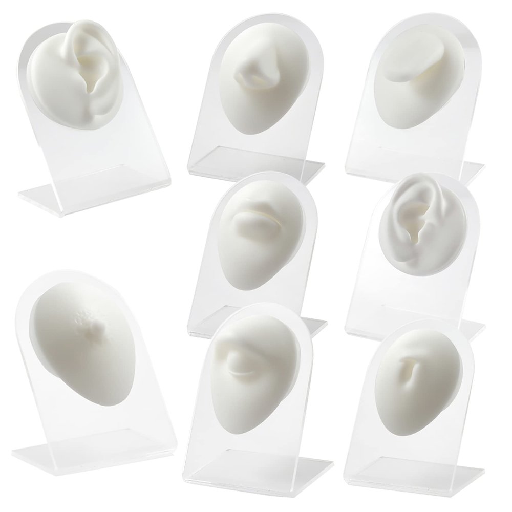 CHUANCI 8PCS/Lot White Color Soft Silicone Flexible Nose Navel Model For Piercing Human Mouth Eye Tongue Model Simulation For Jewelry Display Teaching tool