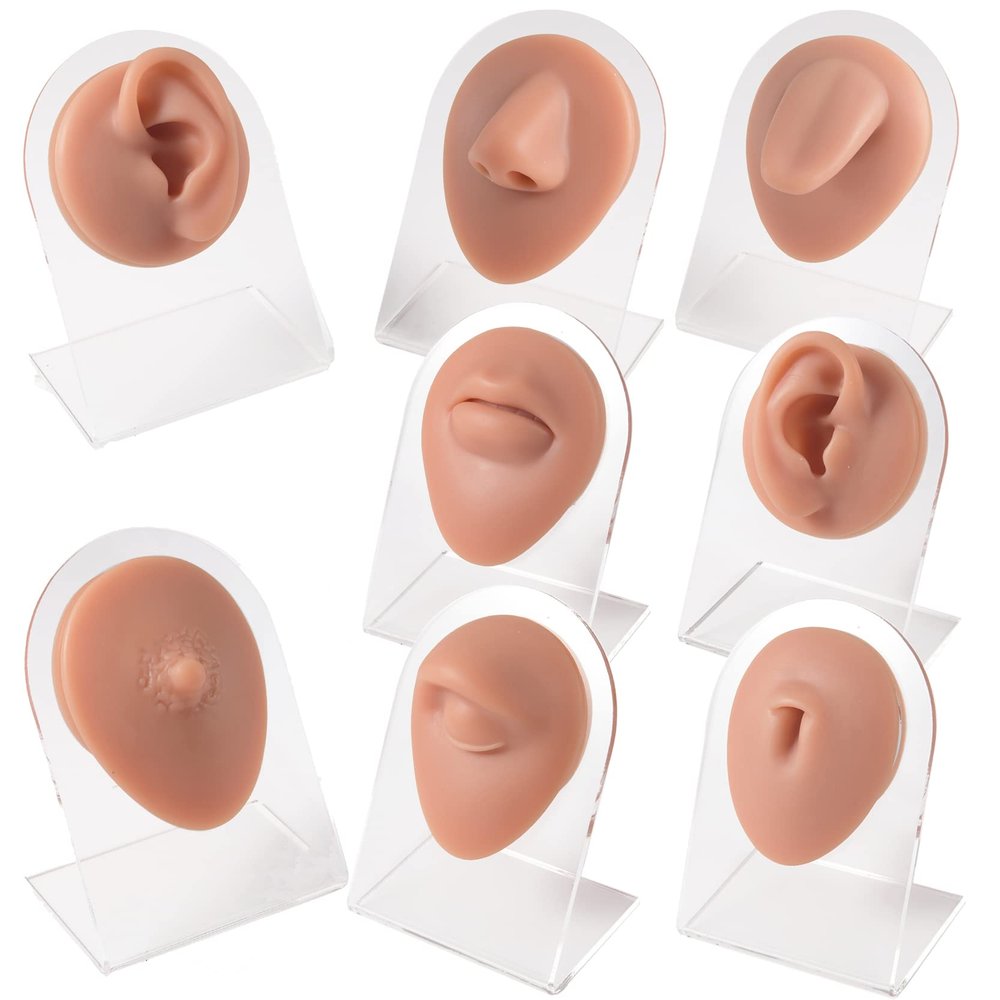 CHUANCI 8PCS/Lot Brown Color Soft Silicone Flexible Nose Navel Model For Piercing Human Mouth Eye Tongue Model Simulation For Jewelry Display Teaching tool