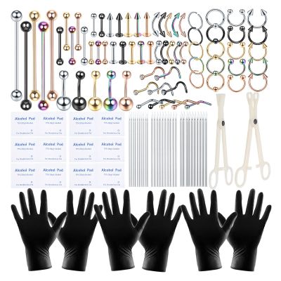 ChiMunllin 120PCS Body Piercing Kit Surgical Steel 14G 16G 20G BCR CBR Labret Lip Rings Cartilage Daith Earrings Nose Septum Nose Studs Belly Button Rings Piercing Jewelry Needles Gloves Clamps Tools