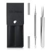 SGNEKOO Professional Facial Milia Removal Tool and Whitehead Extractor,Titanium Alloy Double Ended Needle and Steel Tweezers Kit,Blackhead,Blemish,Zit and Pimple Acne Remover Popper (Stainless Silver) view 1