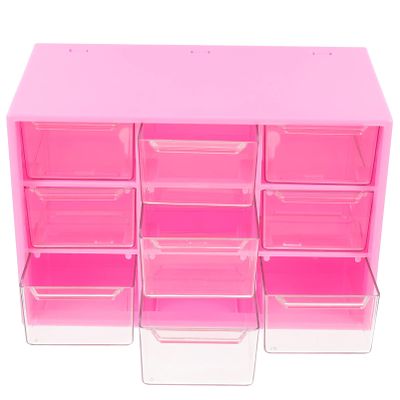 FOMIYES Multifunction Desktop Storage Holder with 9 Drawers, Cosmetic Storage Organizer, Drawer Style Storage Box for Small Parts Art Craft Makeups,7.00X4.60X3.81in Rosy