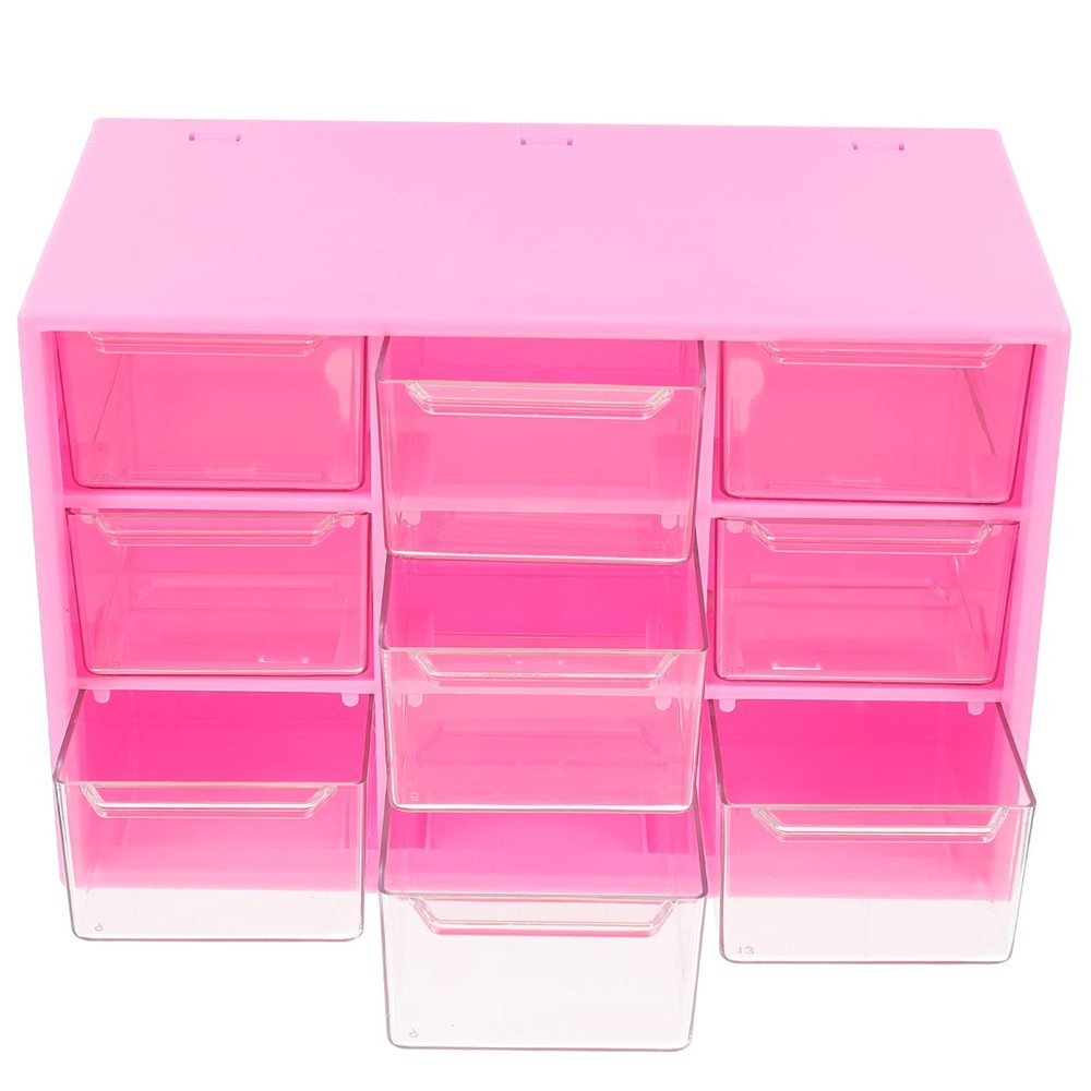 FOMIYES Multifunction Desktop Storage Holder with 9 Drawers, Cosmetic Storage Organizer, Drawer Style Storage Box for Small Parts Art Craft Makeups,7.00X4.60X3.81in Rosy