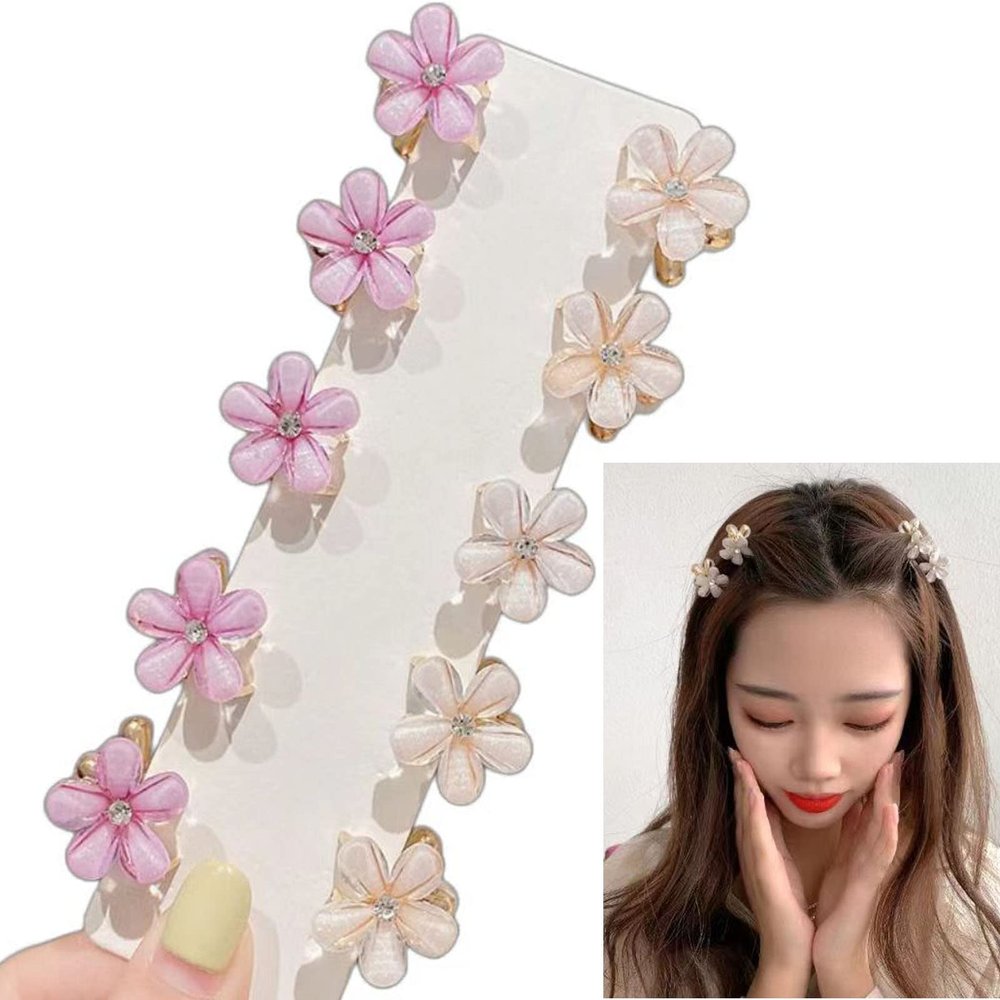 10 Pcs Small Pearl Hair Claw Clips Mini Flower Hair Clips Hair Barrettes Stylish Sweet Artificial Bangs Clips Bling Alligator Hairpins Decorative Hair Accessories for Women Girls Hairstyles (D)