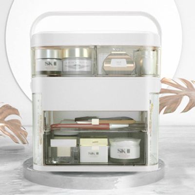Makeup Organizer Makeup Box with Mirror Portable Makeup Train Case Cosmetic Storage Box with Drawers for Lipsticks Make Up Organizer Stands for Bathroom, Dresser